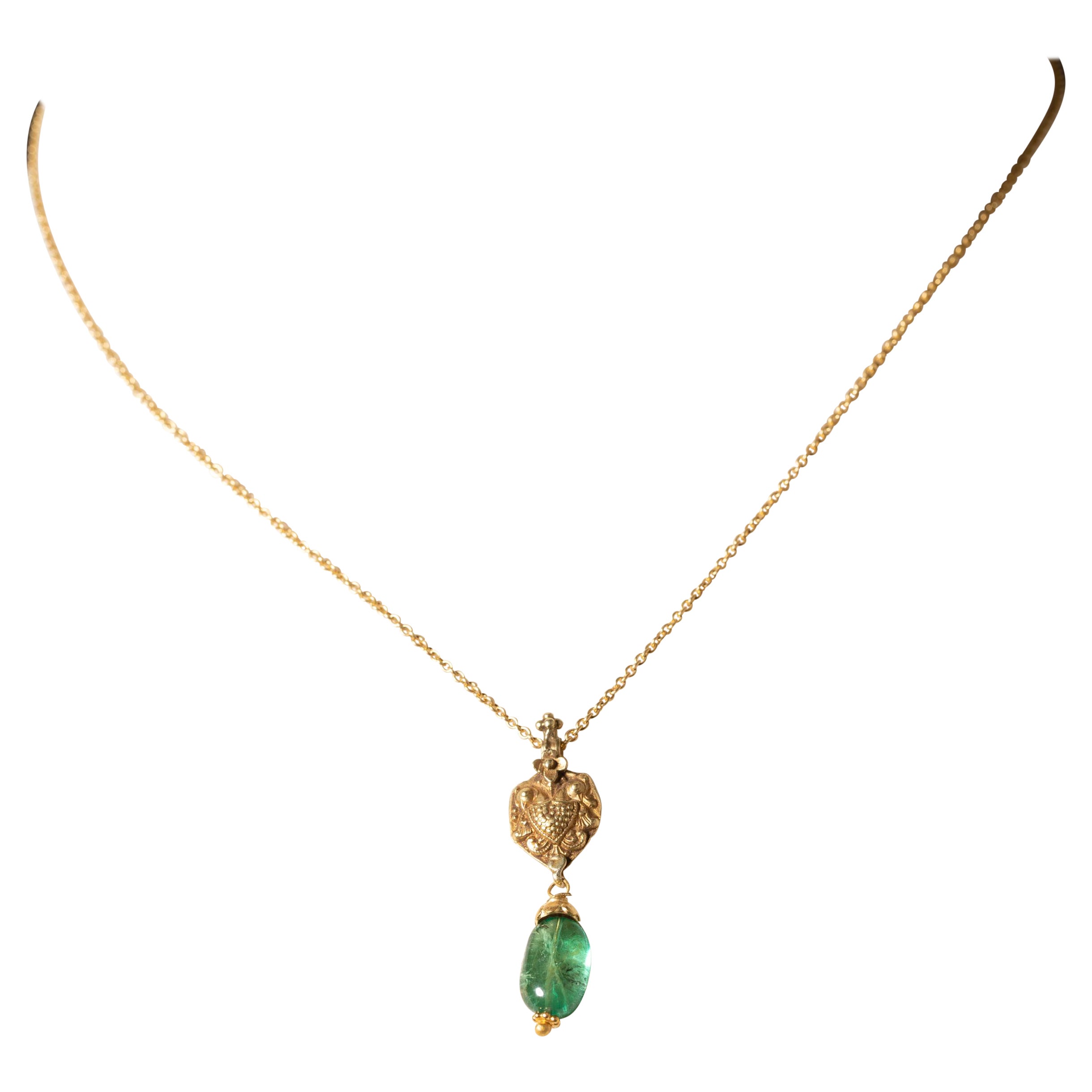 18K Gold and Emerald Drop Necklace