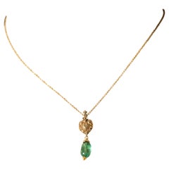 18K Gold and Emerald Drop Necklace