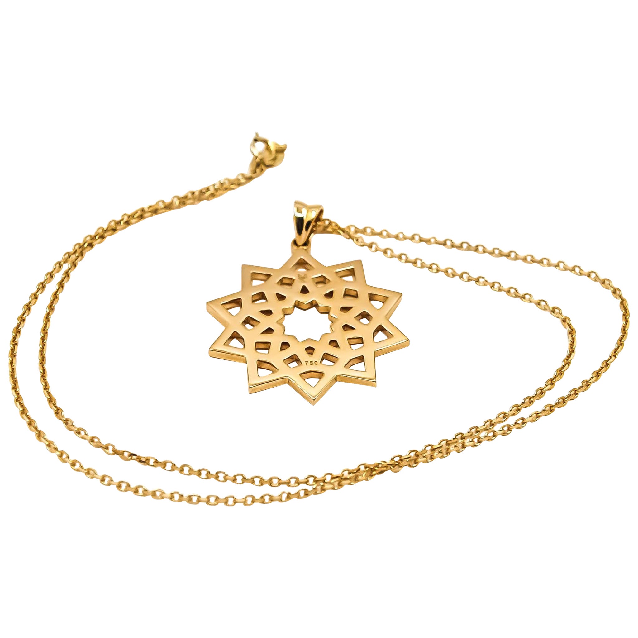 Arabesque Deco Andalusian Style Pendant Necklace in 18kt Gold For Sale