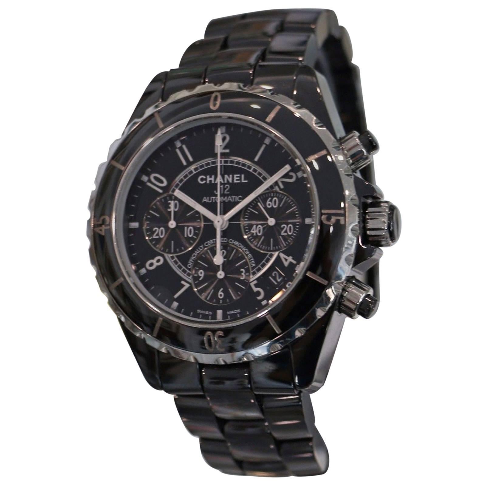 Chanel Black Ceramic J12 Chronograph Automatic Wristwatch