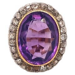 10 Carat Antique Amethyst Diamond Ring 18 Karat Yellow Gold