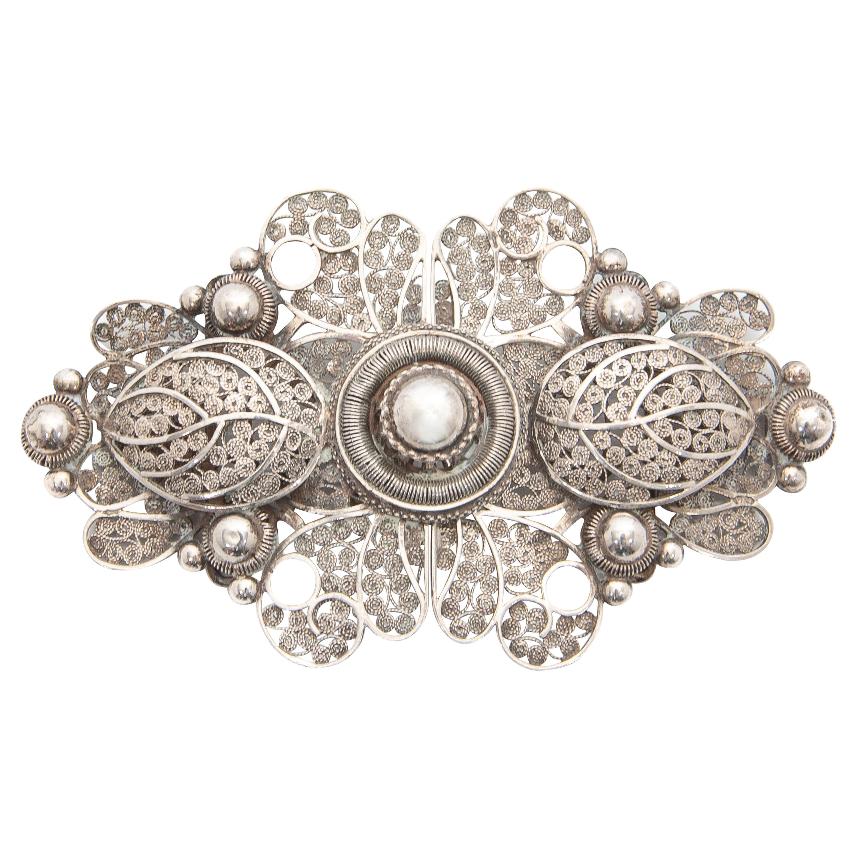 Art Nouveau Silver Filigree Foliage Belt Buckle