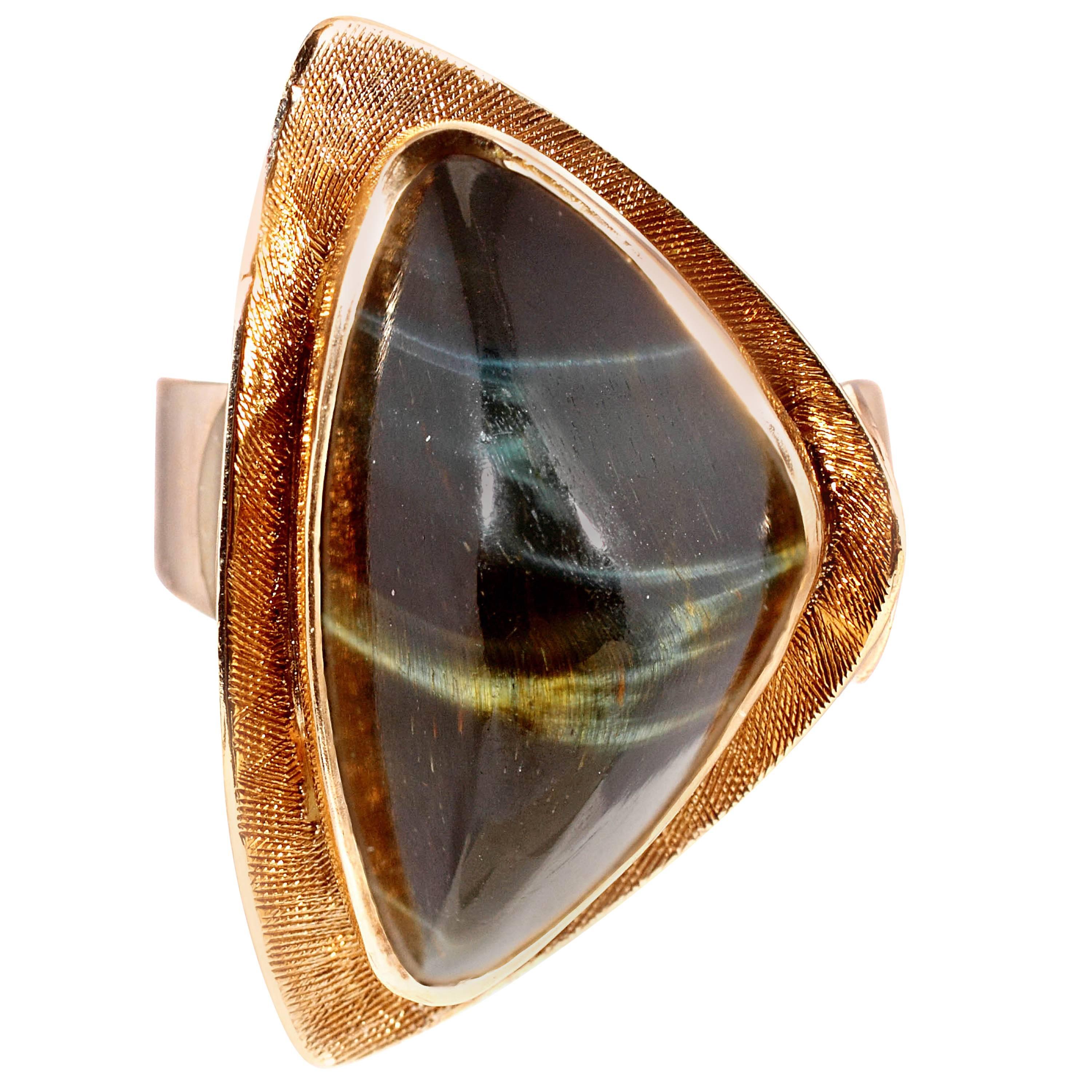 Mid-Century Modern Tiger's Eye Gold Ring