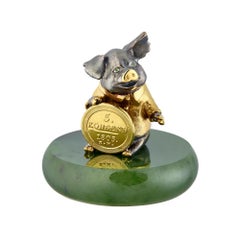 Miniature Pig Talisman Genuine Silver Gold Plated Pig with a Coin