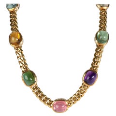 Bvlgari Seven Station Mixed Cabochon Gemstone Necklace in 18K Yellow Gold 5 CTW