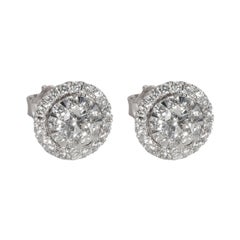 Diamond Cluster Halo Stud Earring in 14K White Gold 0.72 CTW