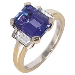 18ct White Gold Emerald Cut Tanzanite & Diamond Ring