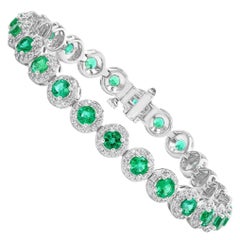 5.88 Carat Round Cut Emerald and Diamond Tennis Bracelet in 14K White Gold