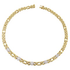 Vintage Alternating Diamond 18K Gold Panther Link Necklace