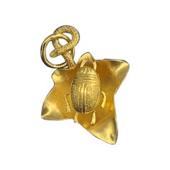 Antique Scarab Beetle Bug Insect Leaf Pendant 18 Karat Gold French Victorian