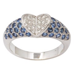 Blue Sapphire and Diamond Heart Ring