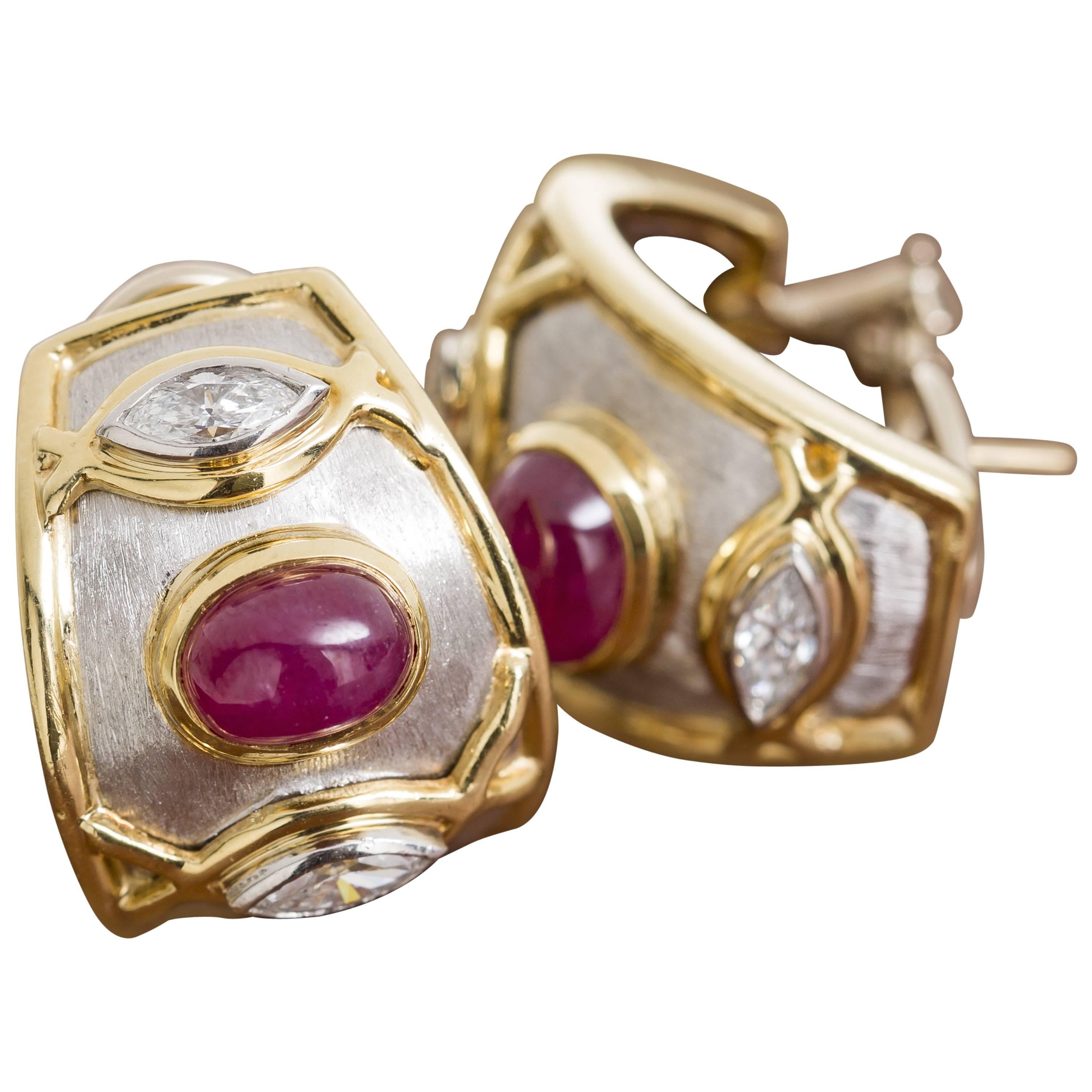 Boris Le Beau Ruby Gold Platinum Earrings