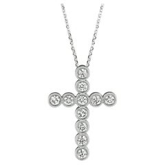 0.34 Carat Natural Diamond Cross Necklace 14K White Gold G SI