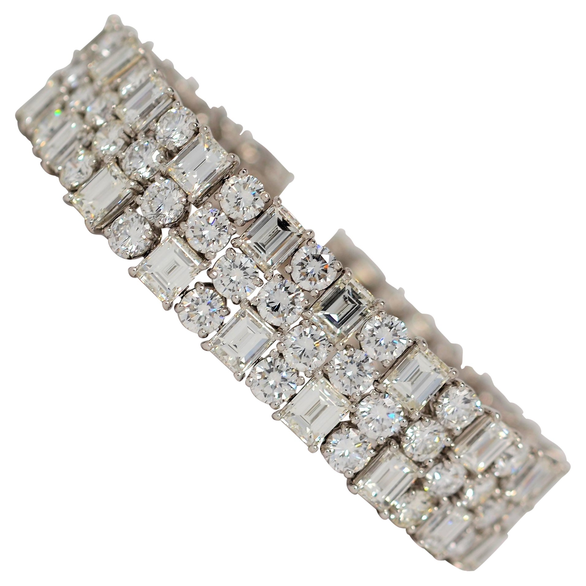 Platinum Bracelet with Emerald Cut & Round Brilliant Cut Diamonds, 53.61 Carats For Sale