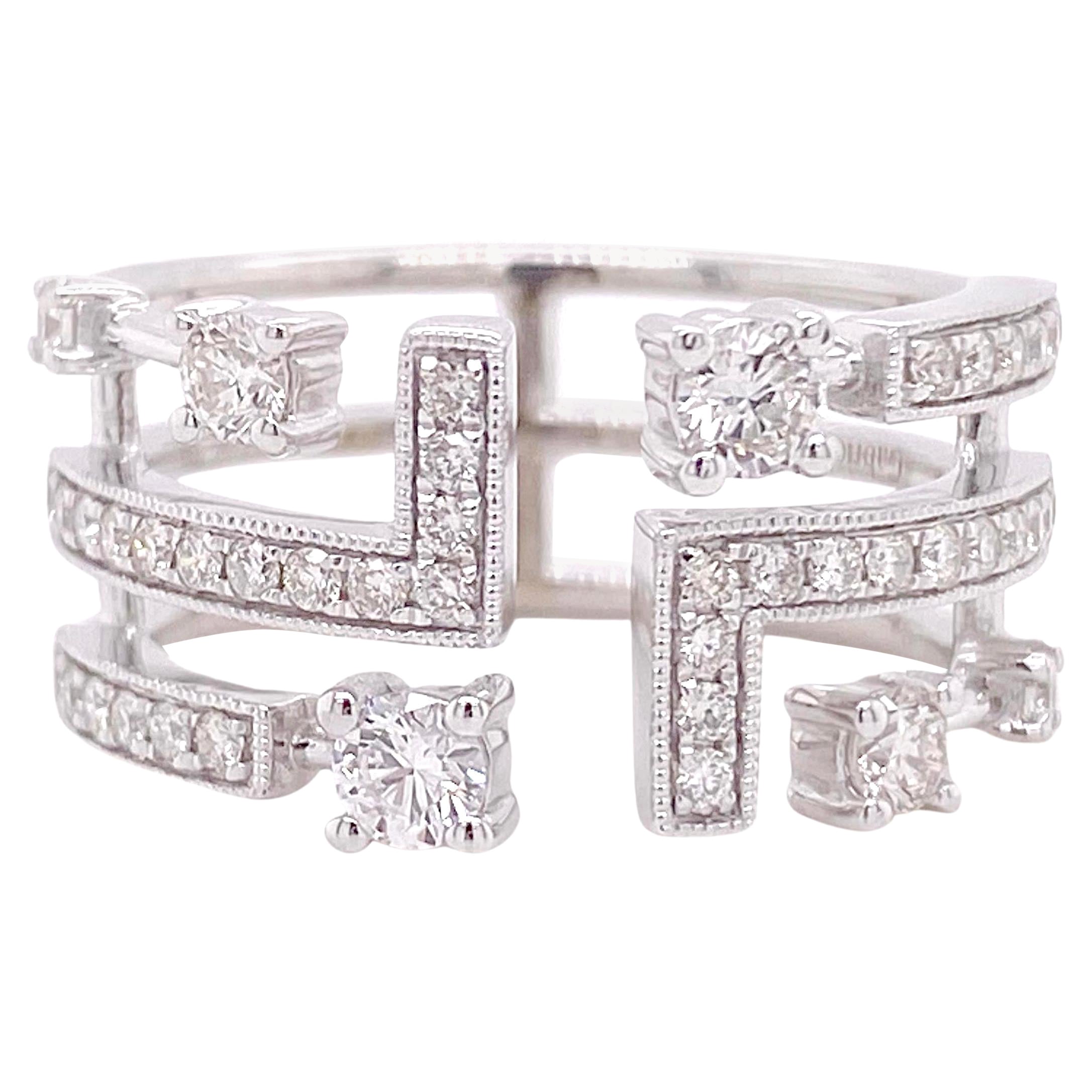 For Sale:  Geometric Diamonds Ring Wide Band w .65 Carat Diamonds