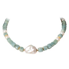 Collana con perline in acquamarina, perle e oro 22 carati di Deborah Lockhart Phillips