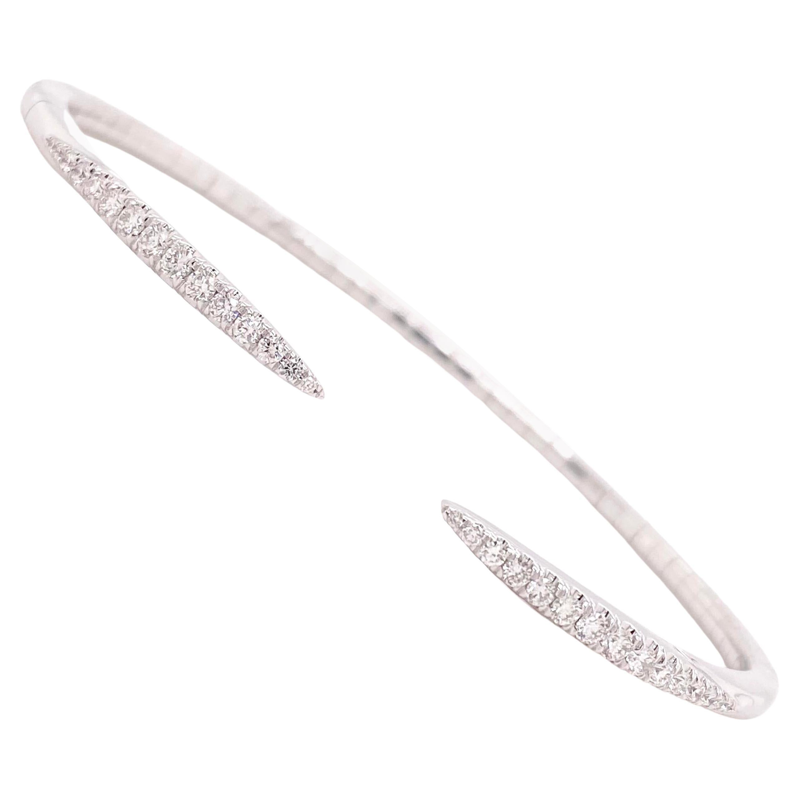 1/2 Carat Diamond Bracelet 14Kt White Gold Flexible .50 Ct Diamond Spike Bangle For Sale