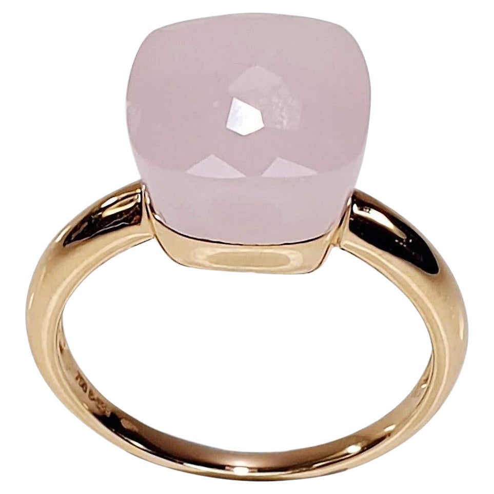 Multifaceted Blush Quartz 18 Karat White and Rose Gold Fashion Ring For Sale