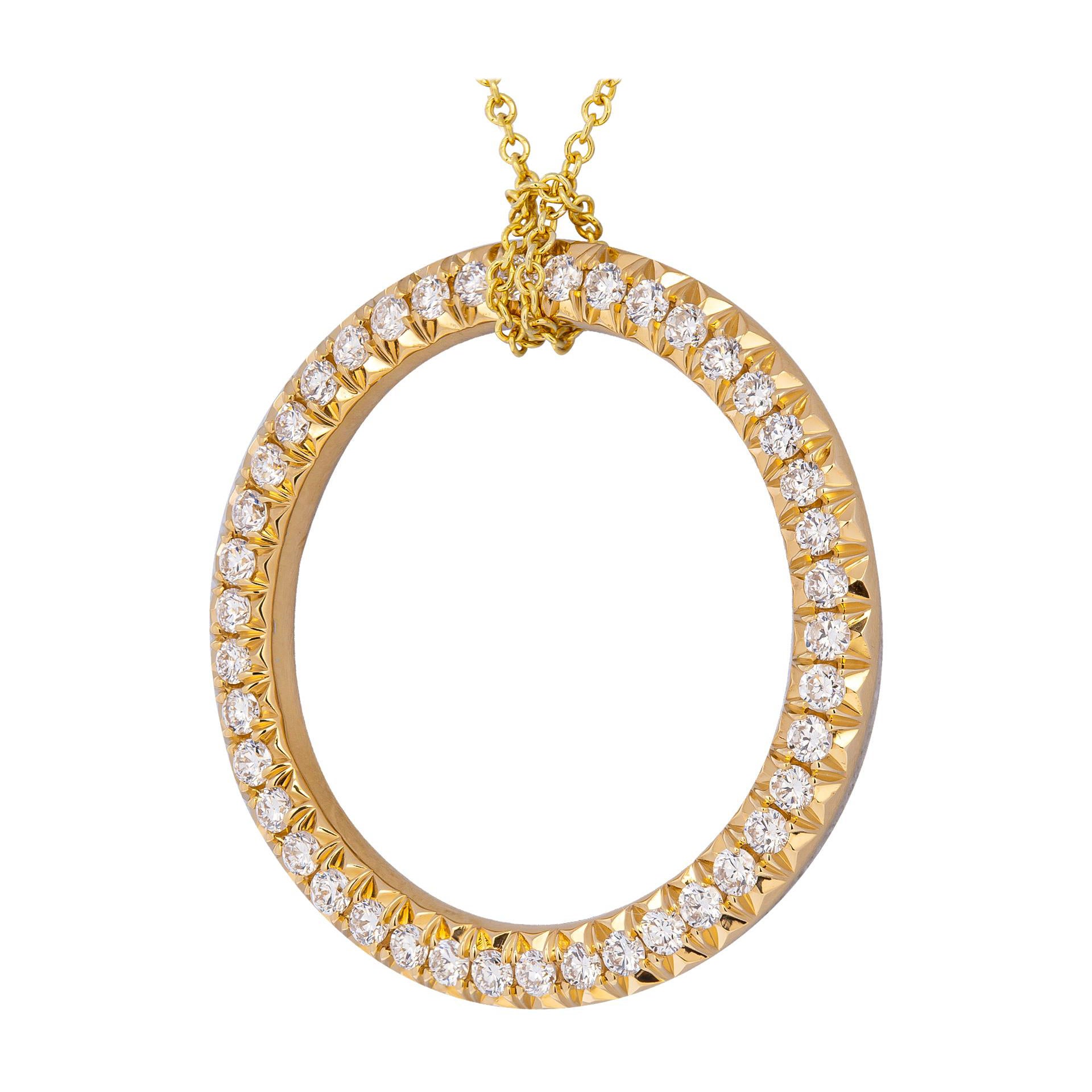 Diamond Circle of Life Necklace 18K Yellow Gold For Sale