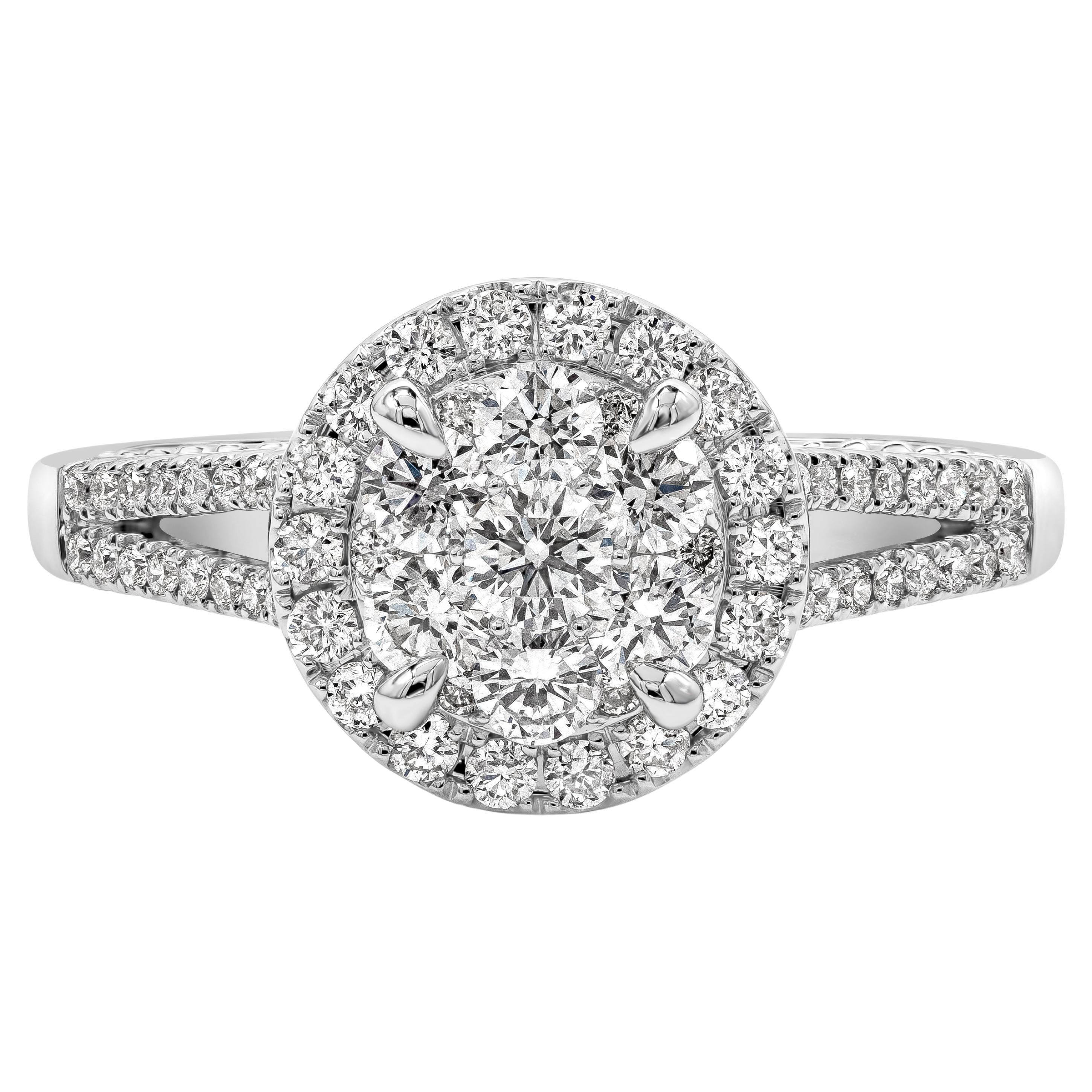 Roman Malakov 0.82 Carats Brilliant Round Cut Cluster Diamond Engagement Ring For Sale