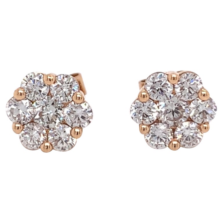 Rose Gold Flower/Rose Shaped Diamond Stud Earrings For Sale at 1stDibs