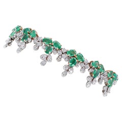Vintage Emeralds, Diamonds, 14 Karat White and Rose Gold Bracelet
