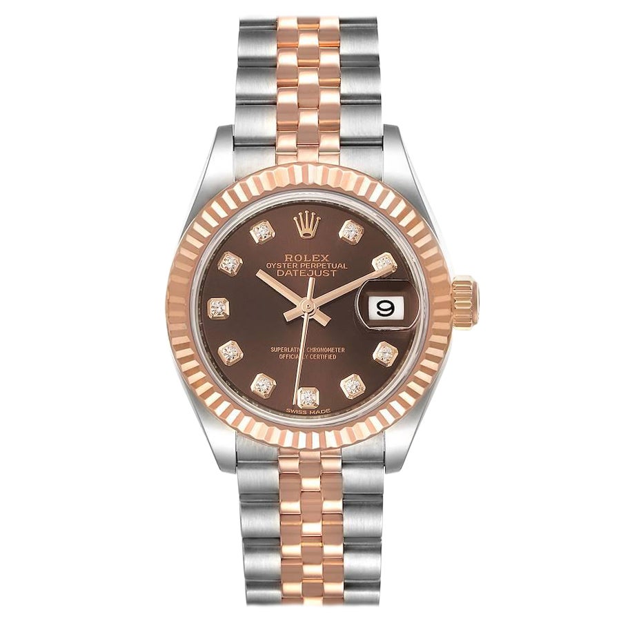 Rolex Datejust Steel Rose Gold Chocolate Diamond Dial Watch 279171 Unworn