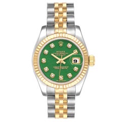 Rolex Datejust 26 Stahl Gelbgold Jade Diamant Zifferblatt Uhr 179173 Box Karte