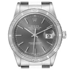 Rolex Turnograph Datejust Steel White Gold Grey Dial Mens Watch 16264