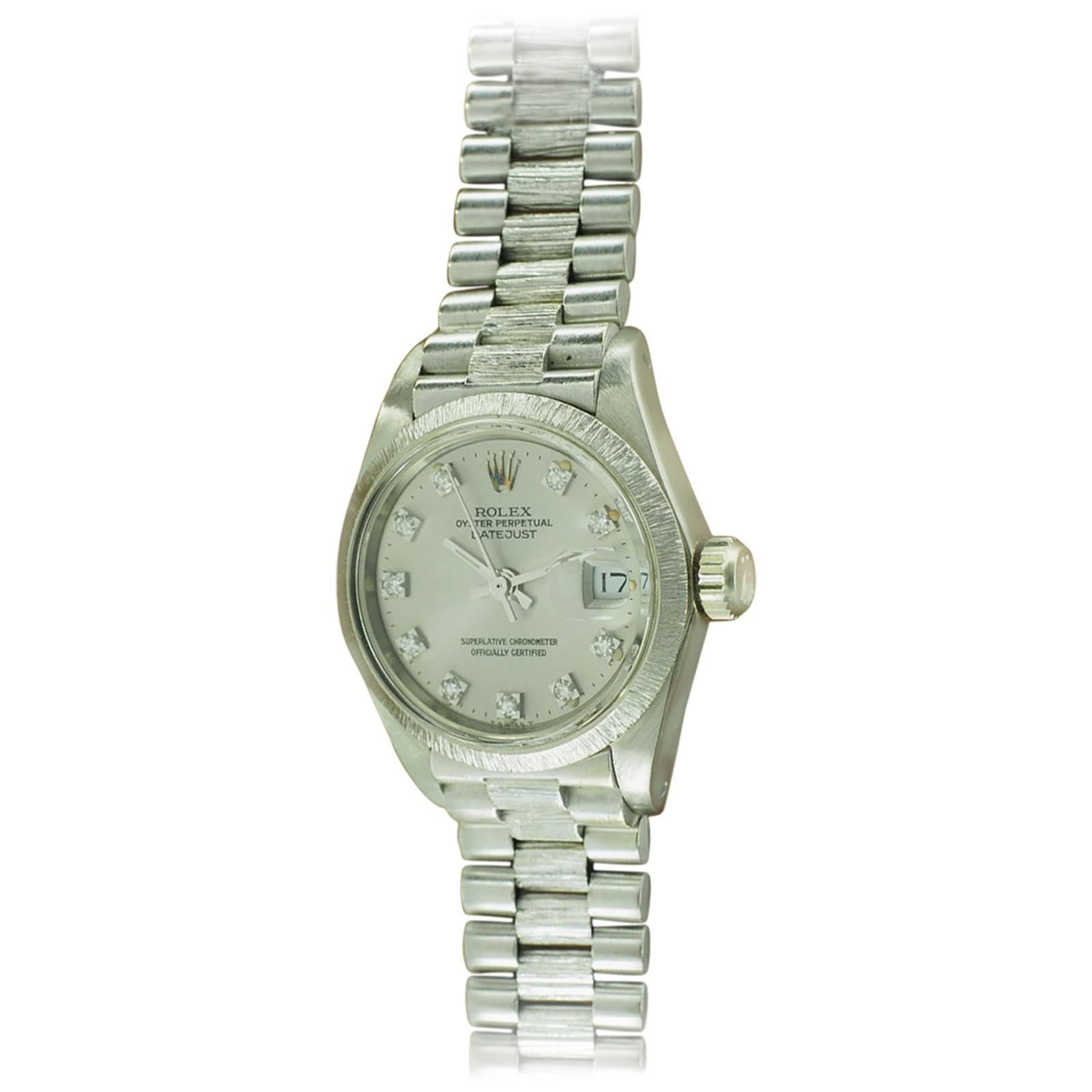 Rolex White Gold Lady President Automatic Wristwatch Ref 6927 For Sale