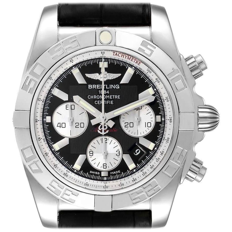 Breitling Chronomat 01 Black Dial Steel Mens Watch AB0110 Box Papers