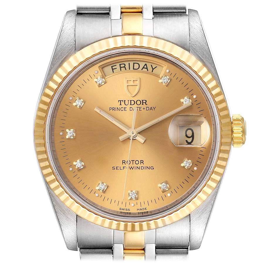Tudor Day Date Steel Yellow Gold Champagne Diamond Dial Watch 76213 Unworn For Sale