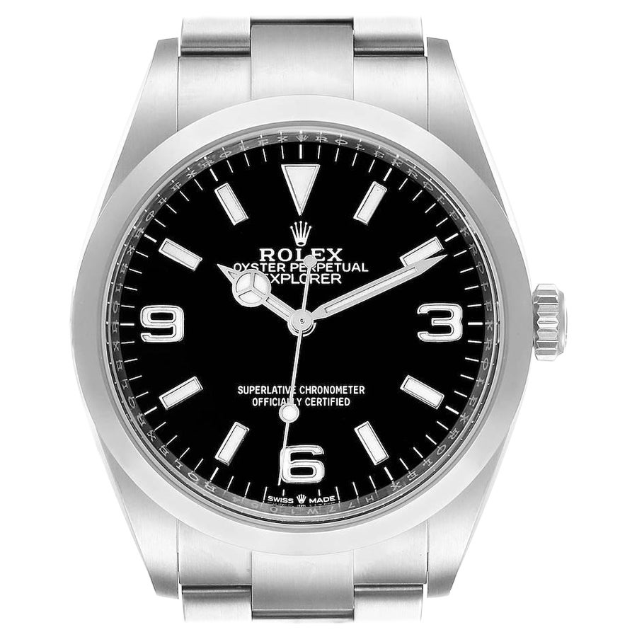 Rolex Explorer I Black Dial Stainless Steel Mens Watch 124270 Unworn