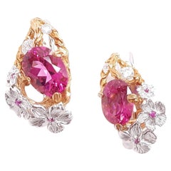 18 Karat Gold Pink Tourmaline Handmade Earrings