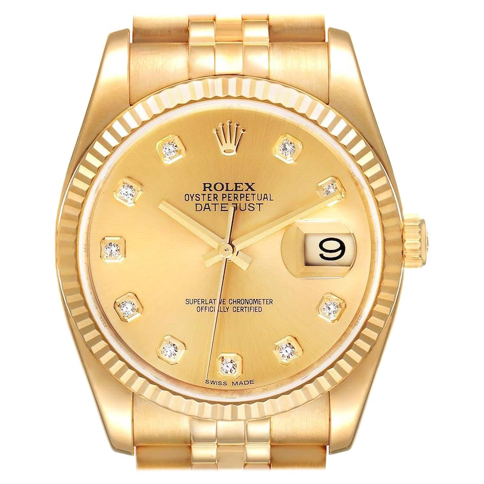 Rolex Datejust Yellow Gold Champagne Diamond Dial Mens Watch 116238