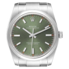 Rolex Oyster Perpetual Olive Green Dial Steel Watch 114200 Box Card