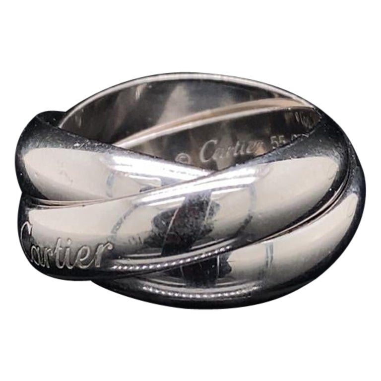 Vintage Cartier Trinity Ring Set in 18 Karat White Gold For Sale at 1stDibs cartier trinity ring silver cartier trinity yuzuk cartier trinity price