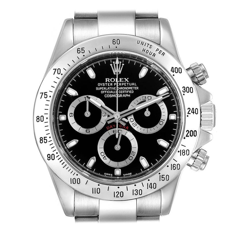 Rolex Daytona Black Dial Chronograph Steel Mens Watch 116520 Box Card