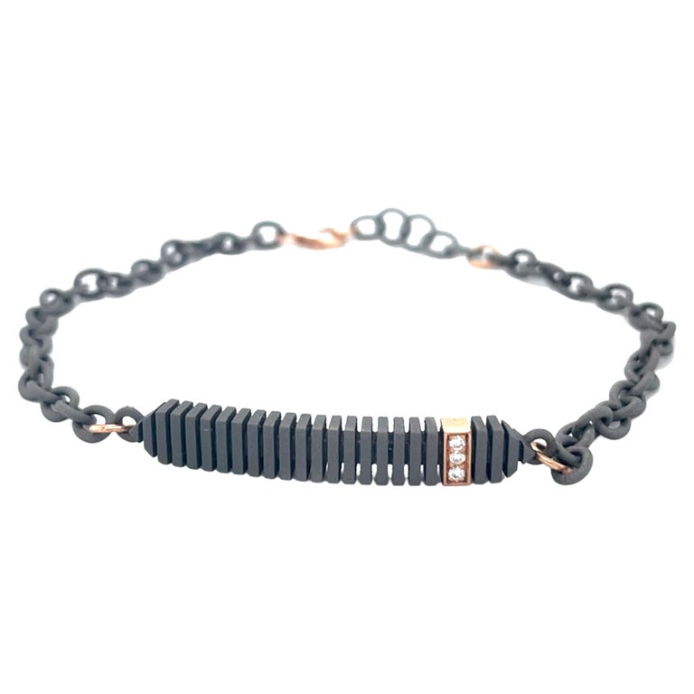 Men's Titanium Rose Gold White Diamonds Bracelet at 1stDibs