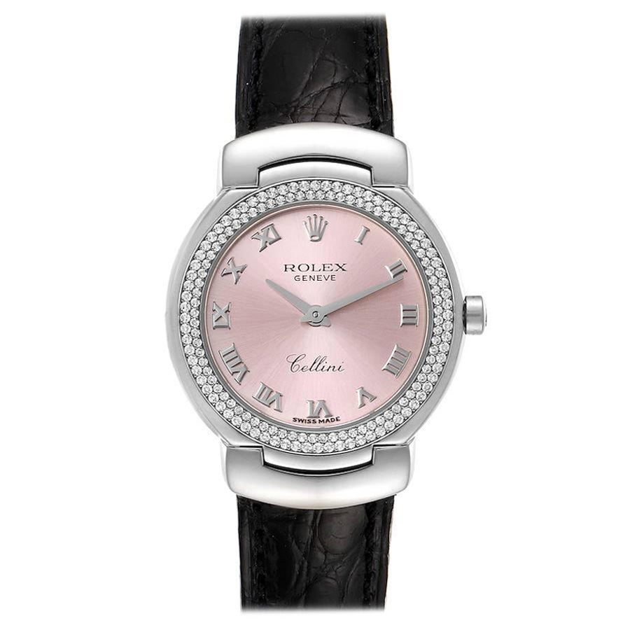 Rolex Cellini Cellissima White Gold Diamond Rose Dial Ladies Watch 6671