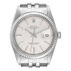 Rolex Datejust Steel White Gold Silver Dial Vintage Mens Watch 1601