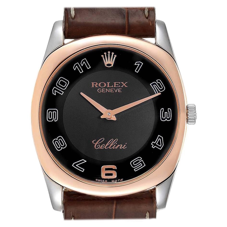 Rolex Cellini Danaos White and Rose Gold Brown Strap Mens Watch 4233 For Sale