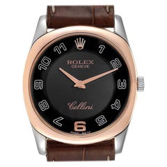 Rolex Cellini Danaos White and Rose Gold Brown Strap Mens Watch 4233