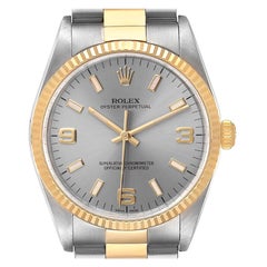 Rolex Oyster Perpetual Steel Yellow Gold Slate Dial Mens Watch 14233