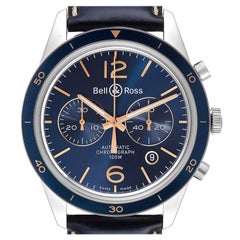 Bell & Ross Heritage Blue Dial Chronograph Steel Watch BR12694 Box Card