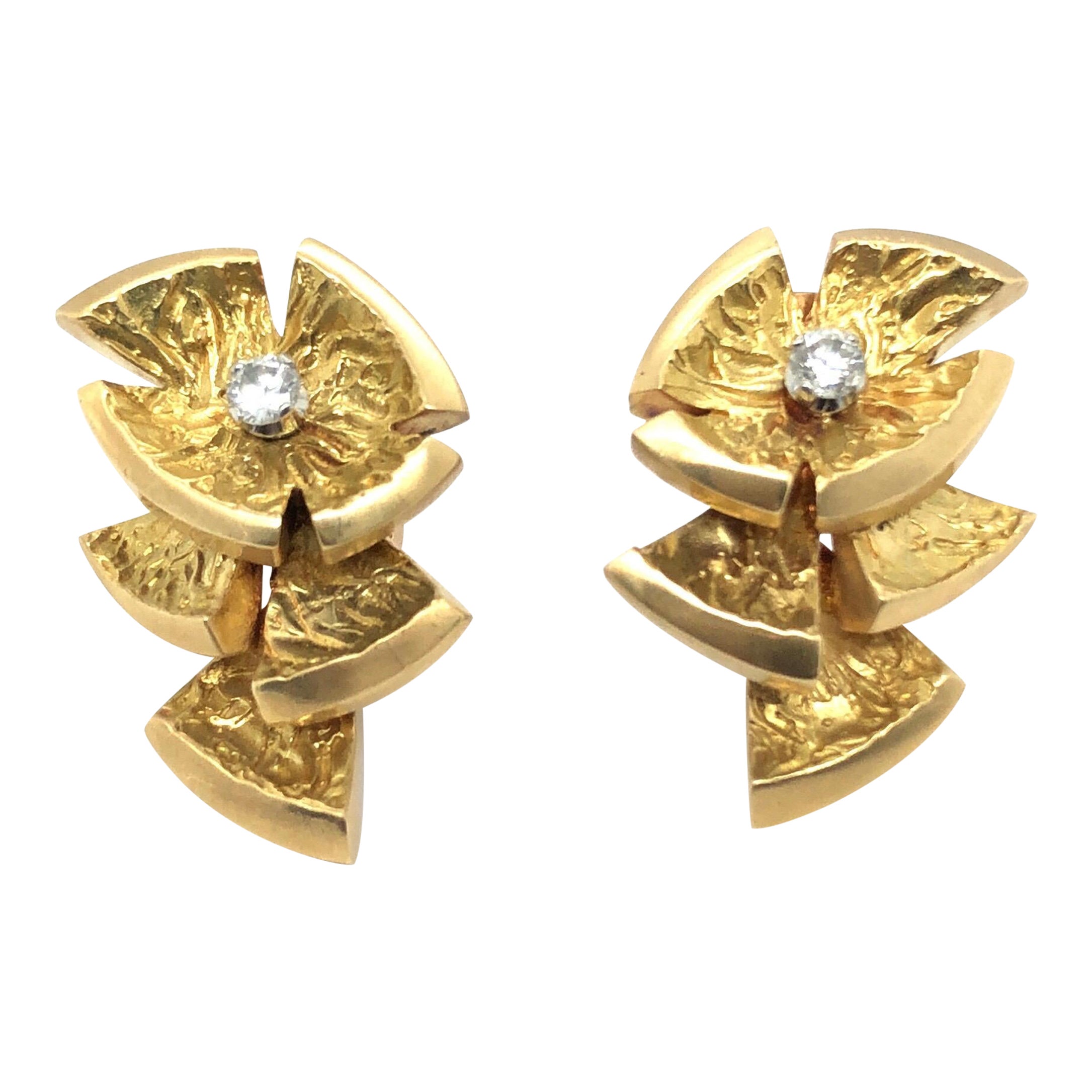 Cartier 18 Karat Yellow Gold Diamond Earrings by André Vassort, 1970s