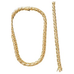 Vintage 18 K Yellow Gold Cable Knit Neckalce and Bracelet Signed Meister Zurich