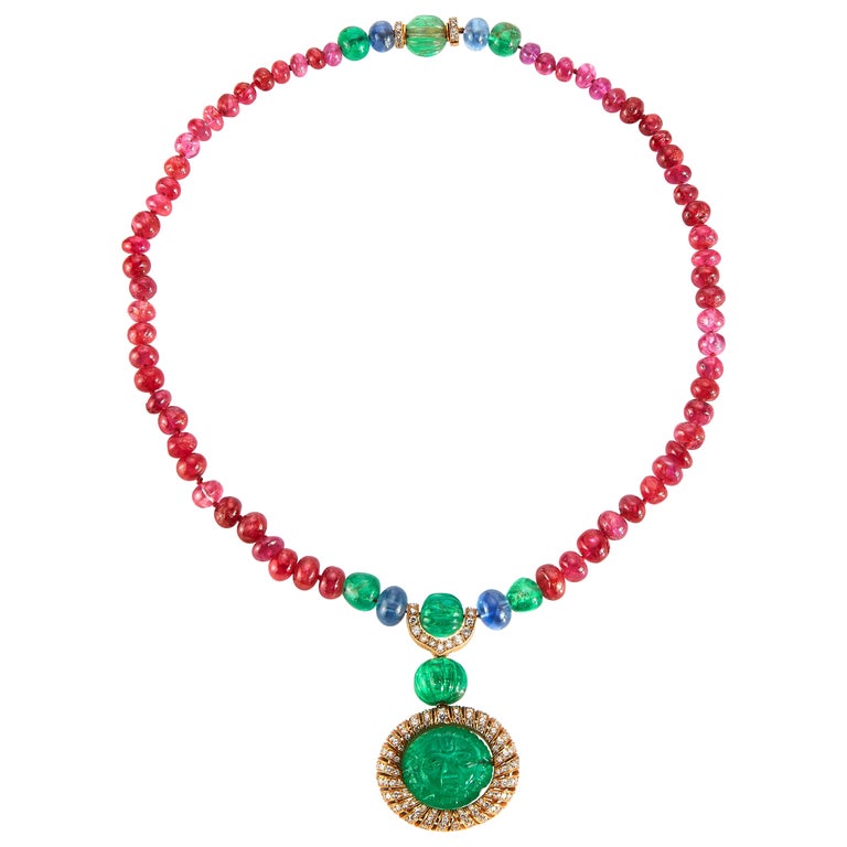 Cartier Ruby & Emerald Necklace For Sale