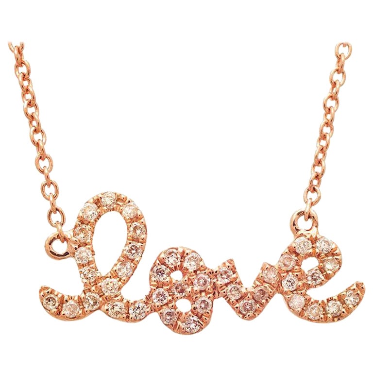 Sydney Evan Small 14K Rose Gold Diamond Love Necklace For Sale