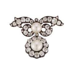 Noble Collection Natural Pearl and Diamond Brooch